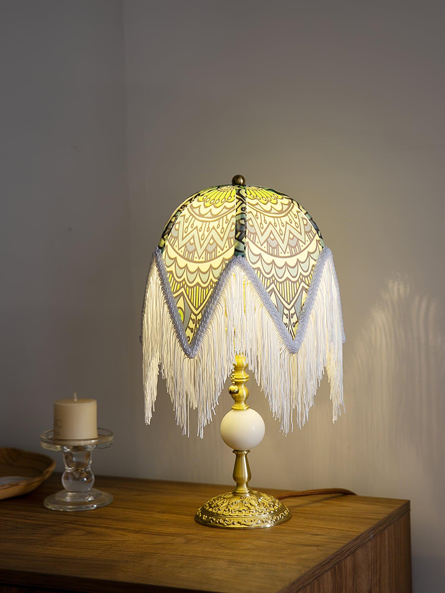 With Fringes Vintage Flowered Table Lamp 8.7