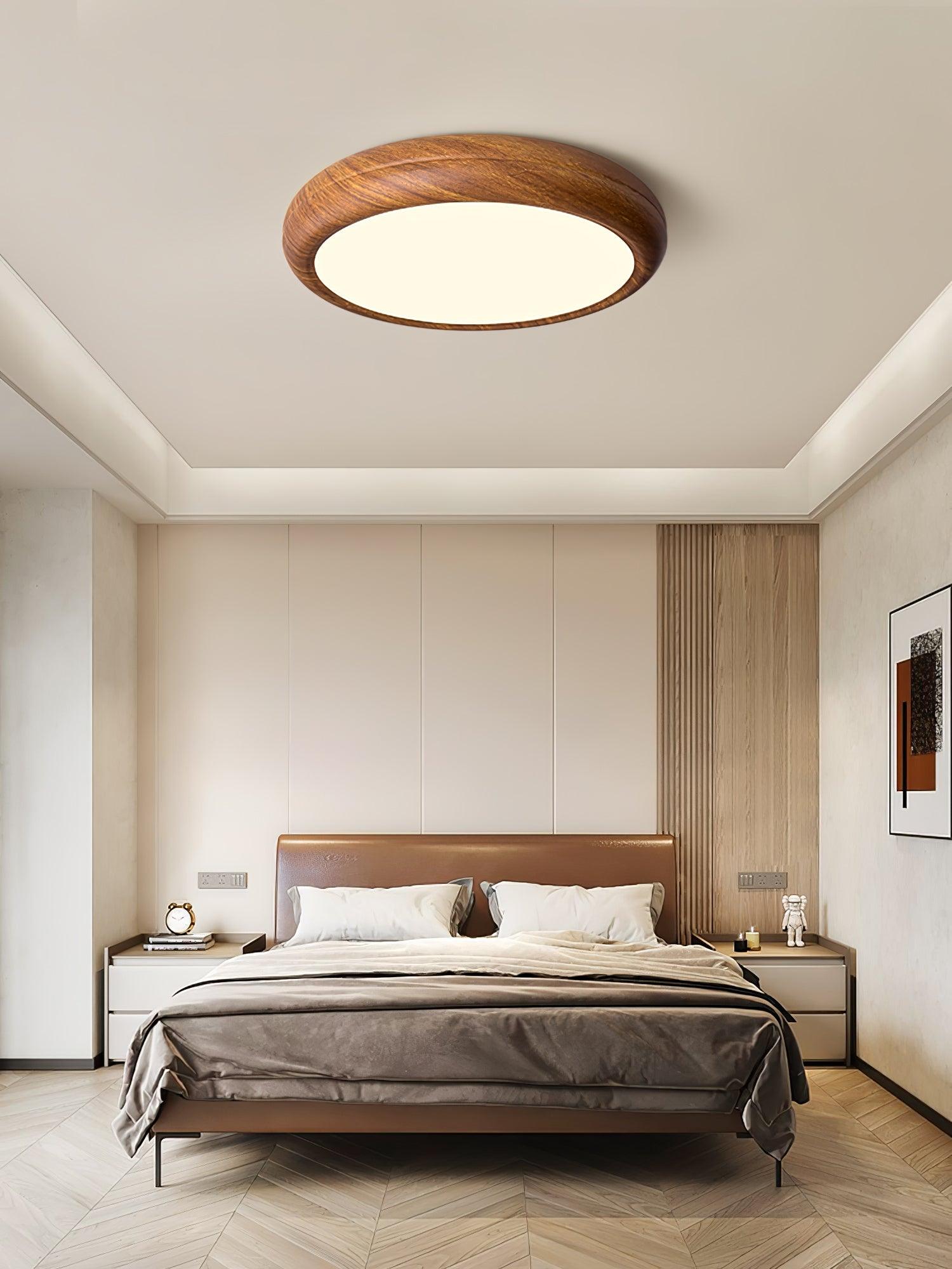 Wood Grain Round Overhead Light Ceiling Lamp