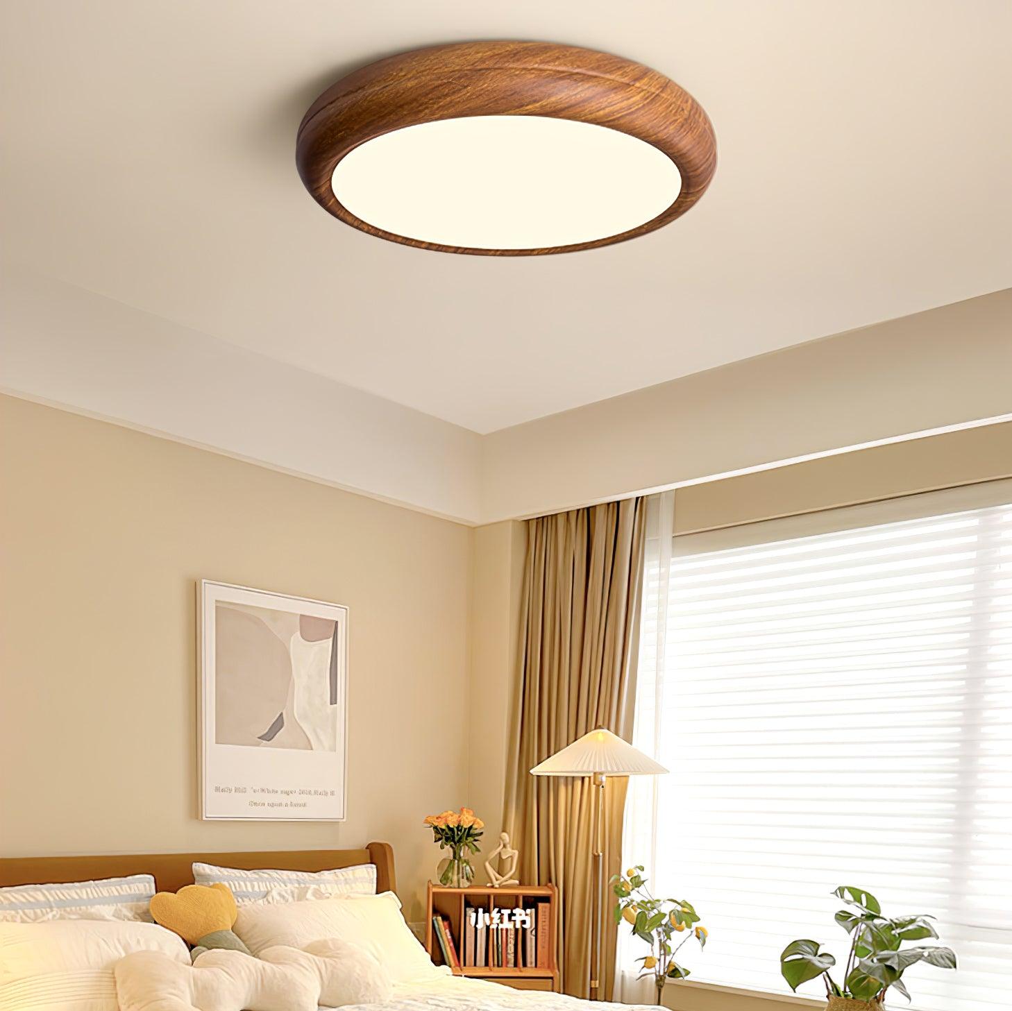 Wood Grain Round Overhead Light Ceiling Lamp