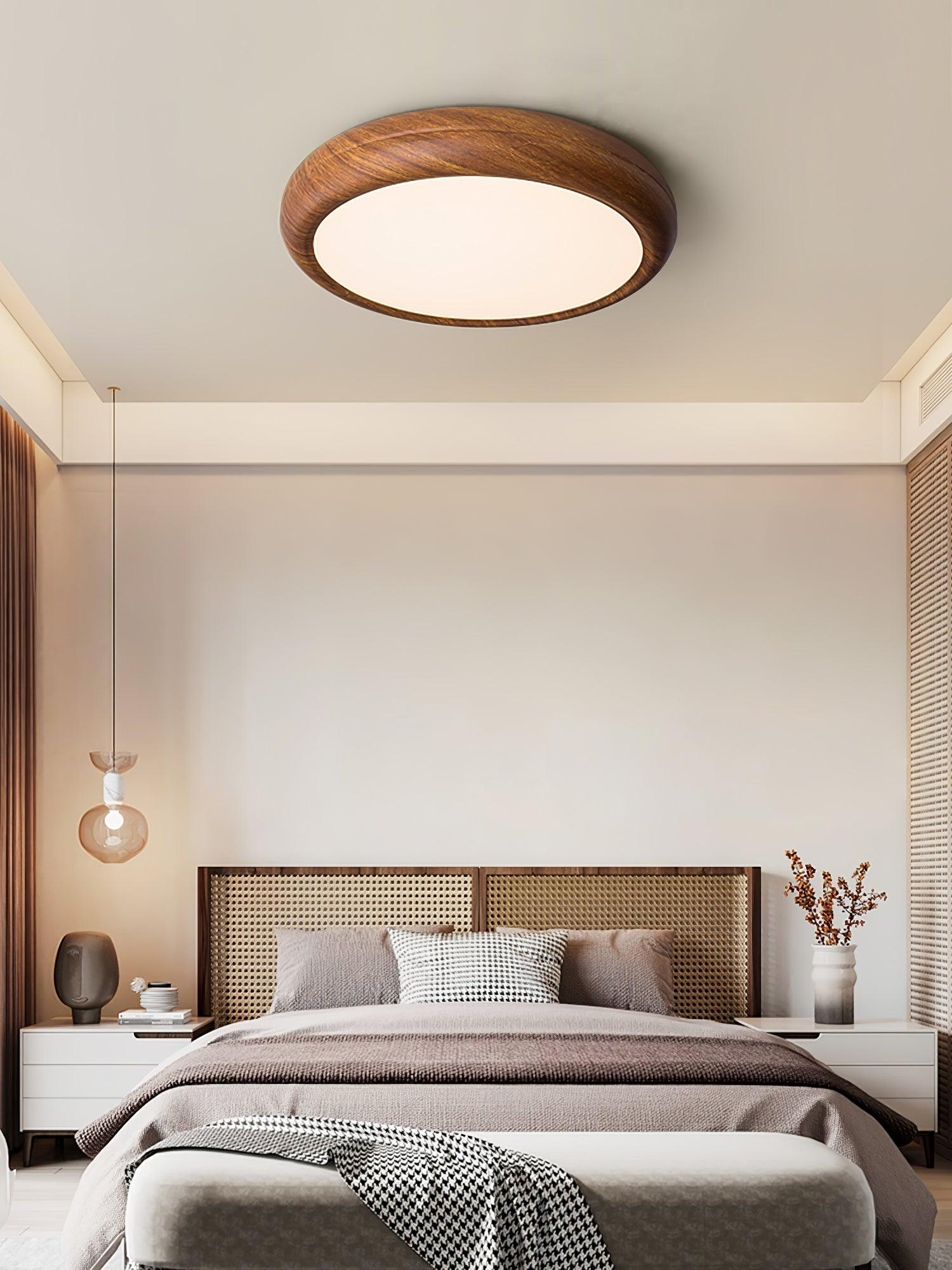 Wood Grain Round Overhead Light Ceiling Lamp