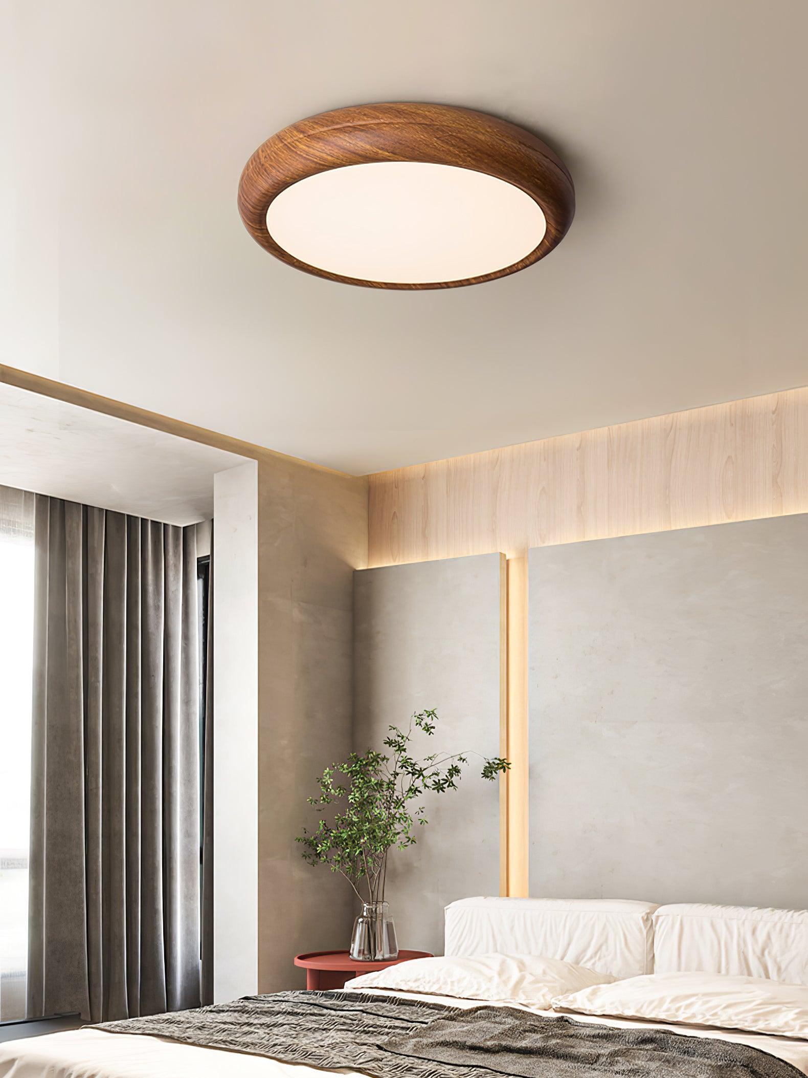 Wood Grain Round Overhead Light Ceiling Lamp