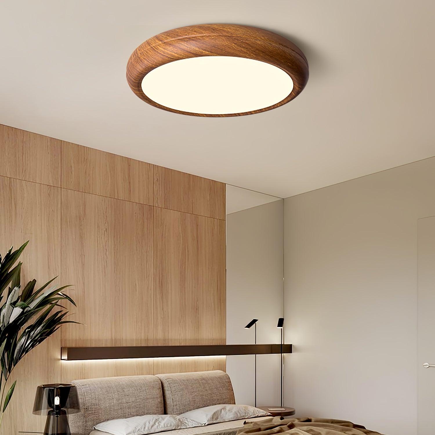 Wood Grain Round Overhead Light Ceiling Lamp