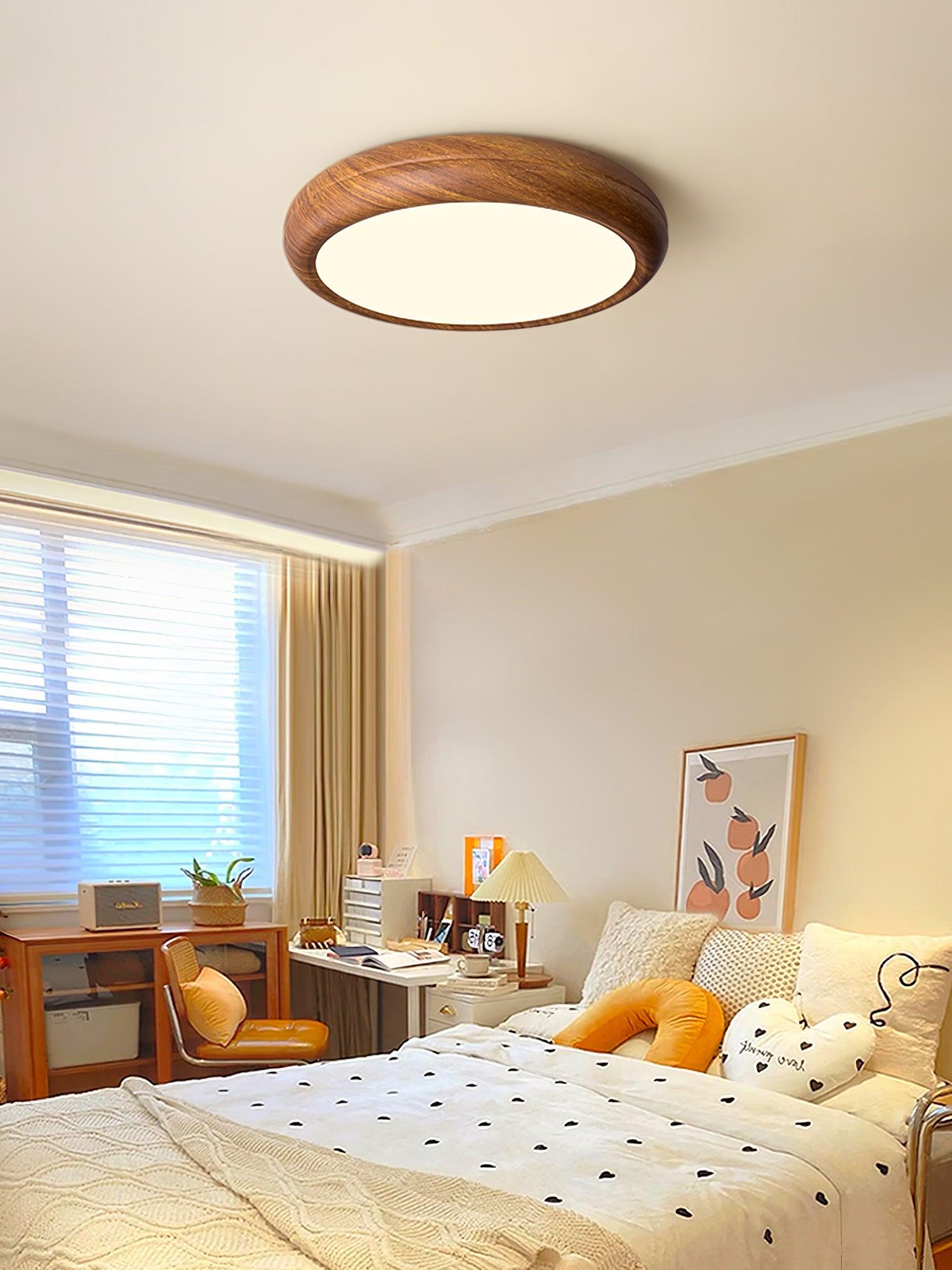 Wood Grain Round Overhead Light Ceiling Lamp