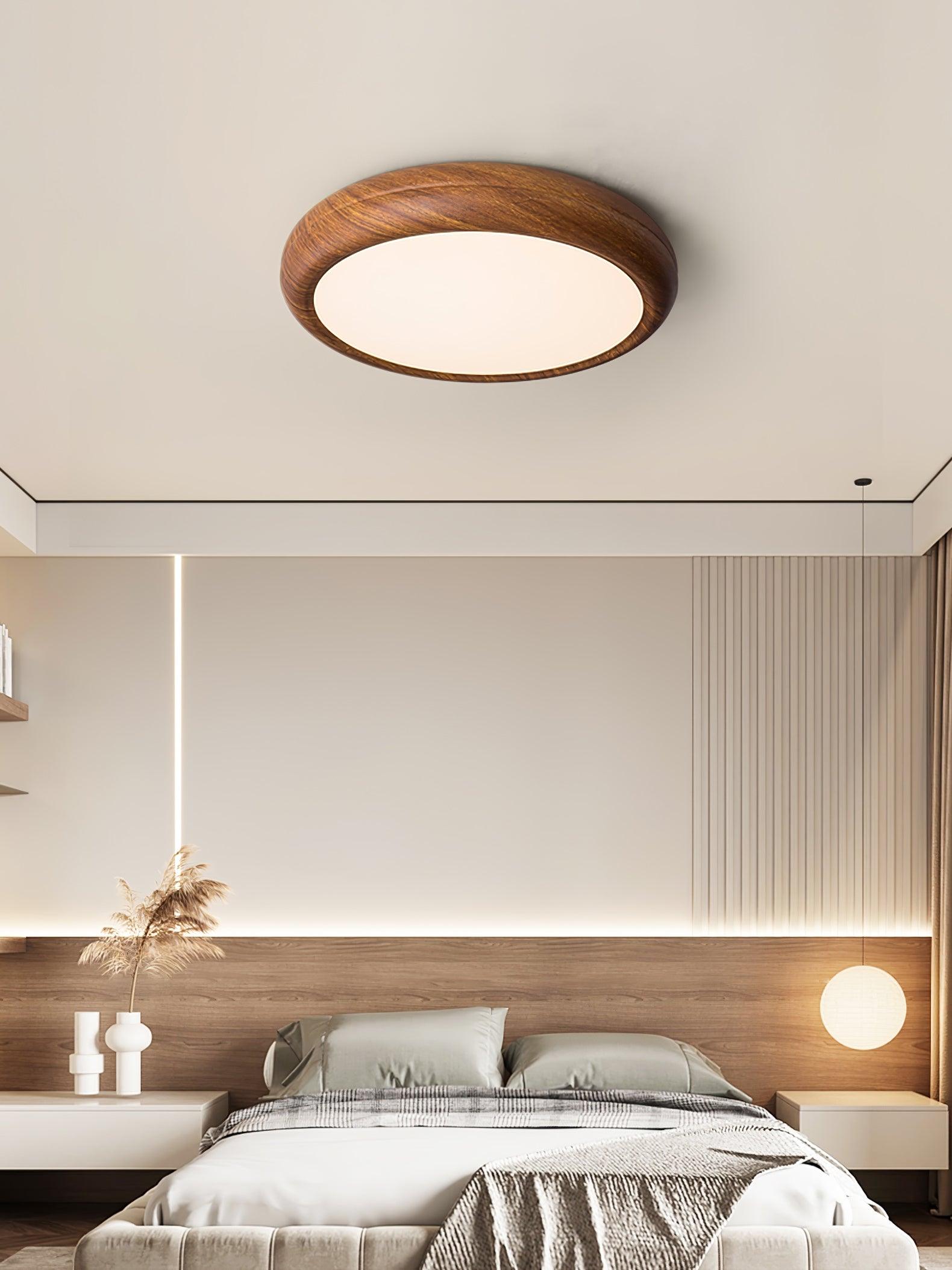 Wood Grain Round Overhead Light Ceiling Lamp