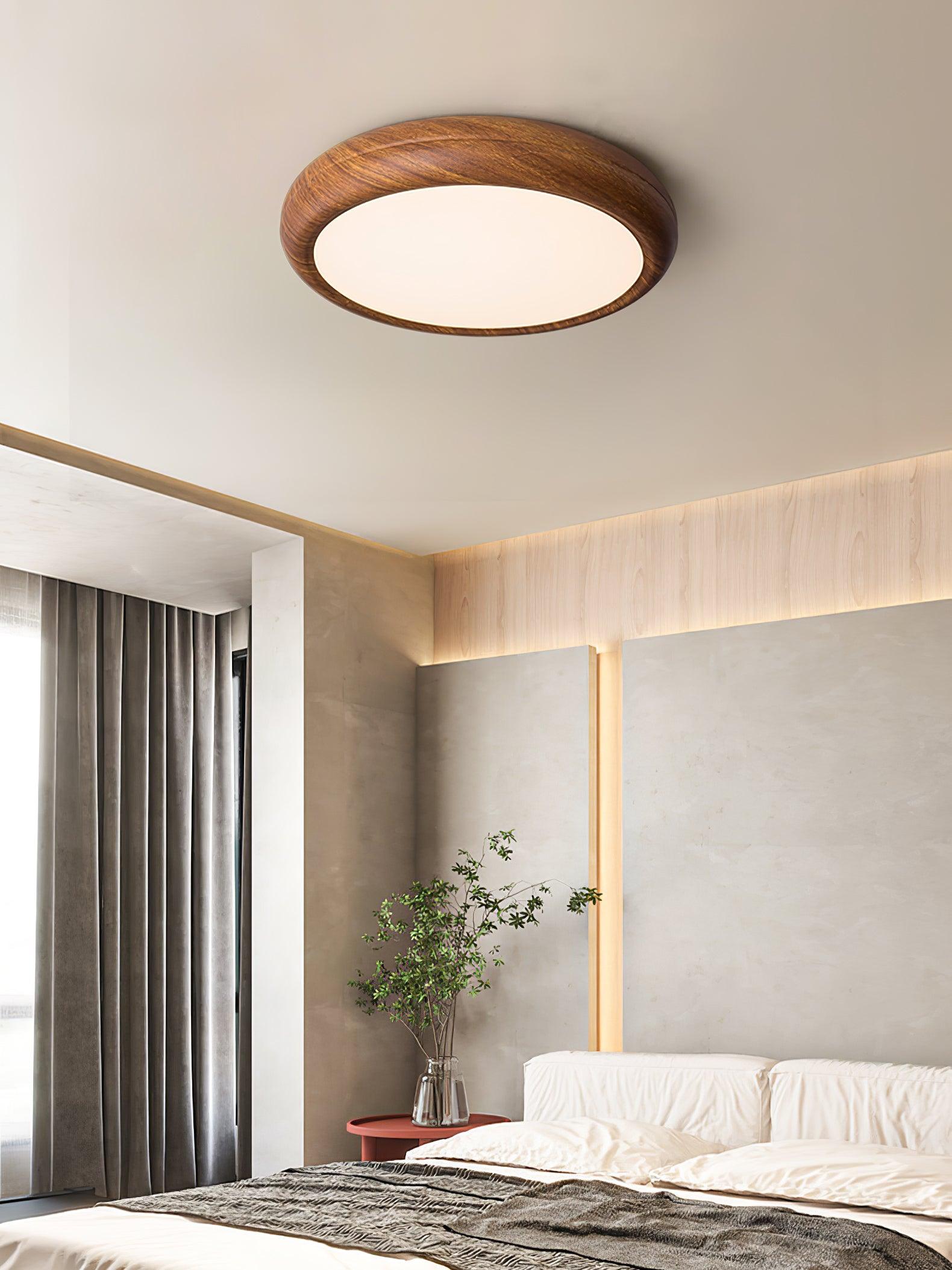 Wood Grain Round Overhead Light Ceiling Lamp