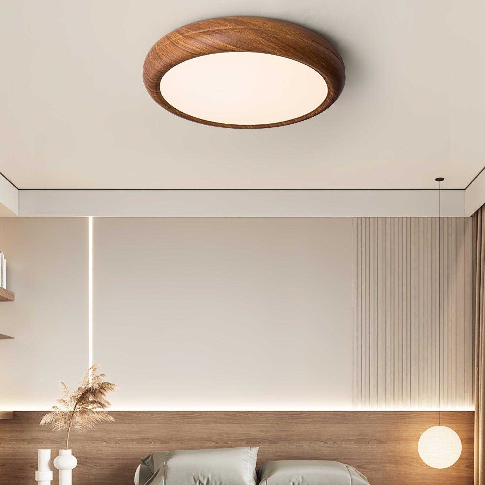 Wood Grain Round Overhead Light Ceiling Lamp