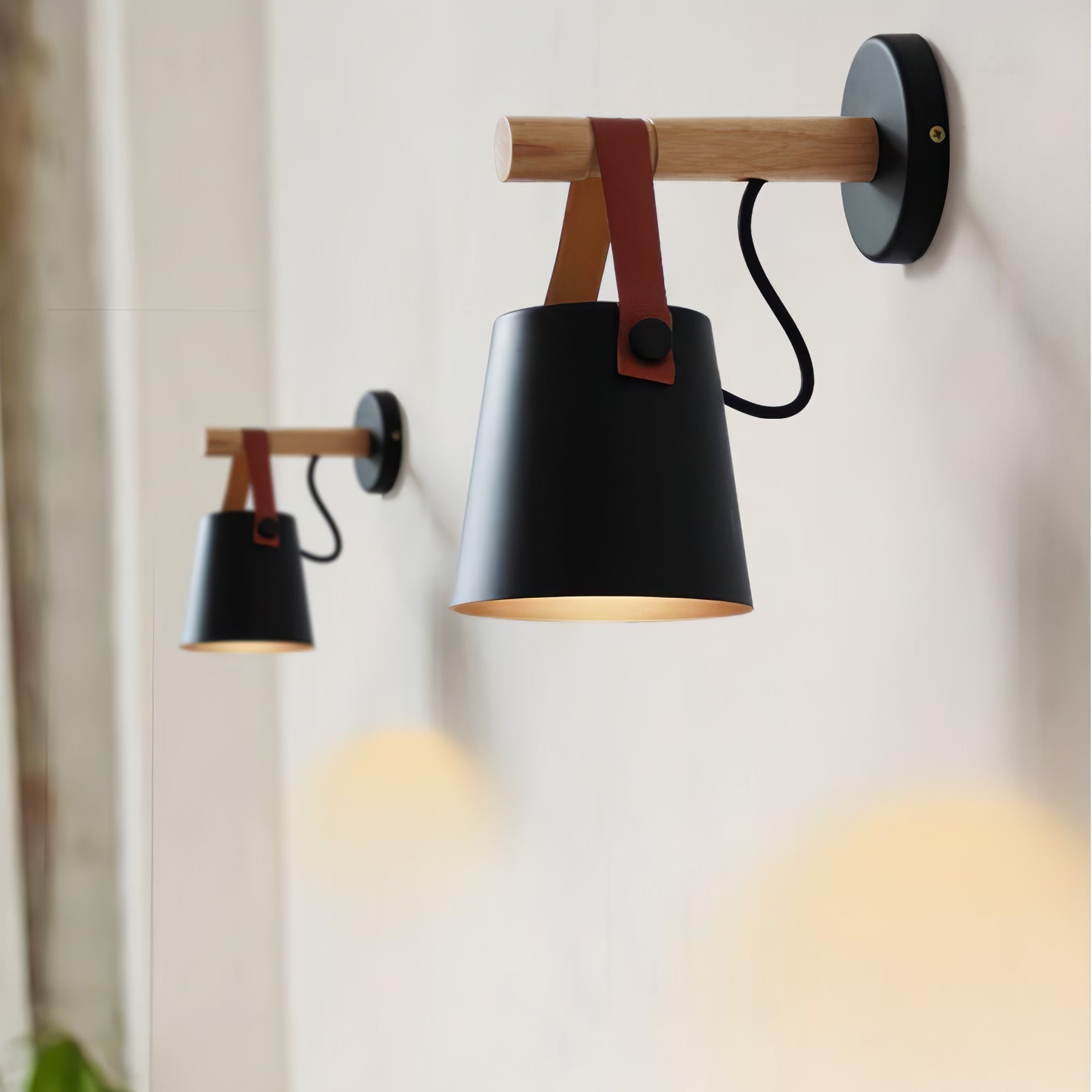 Wooden Conical Wall Light - ∅ 5.1″ x H 8.7″ Metal, Hardwired Wall Sconce, detail 2