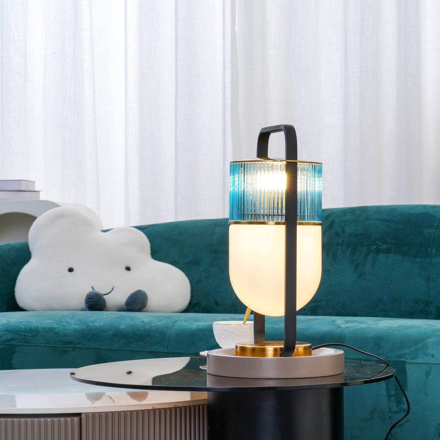 Close-up angle of Xi Side Table Lamp showing form and material detail