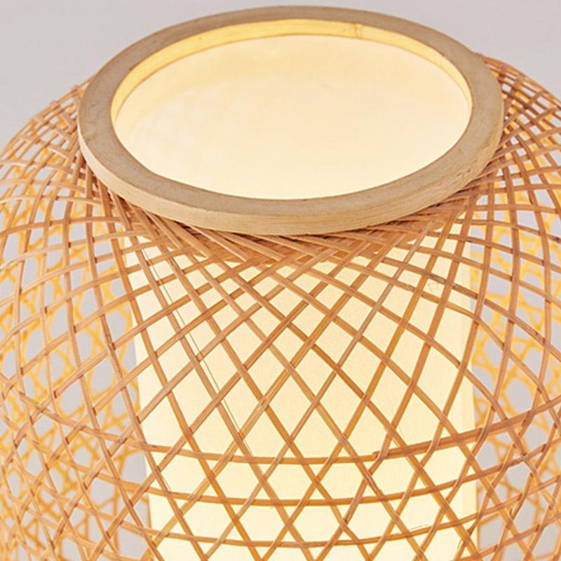 Rustic Woven Bamboo Table Lamp with Cylinder LED Light