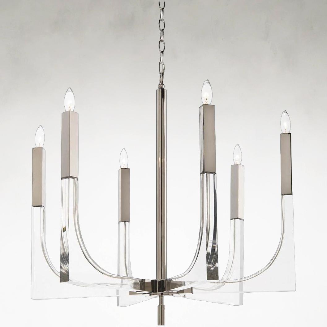 Si x -Light Acrylic and Nickel Ceiling Chandelier