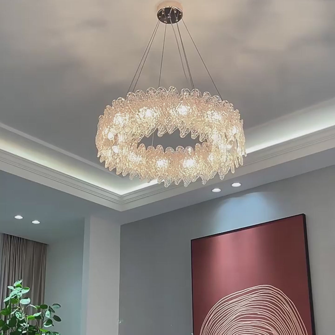 Handmade Leaf Glass Round 3 Step Dimming Chandelier