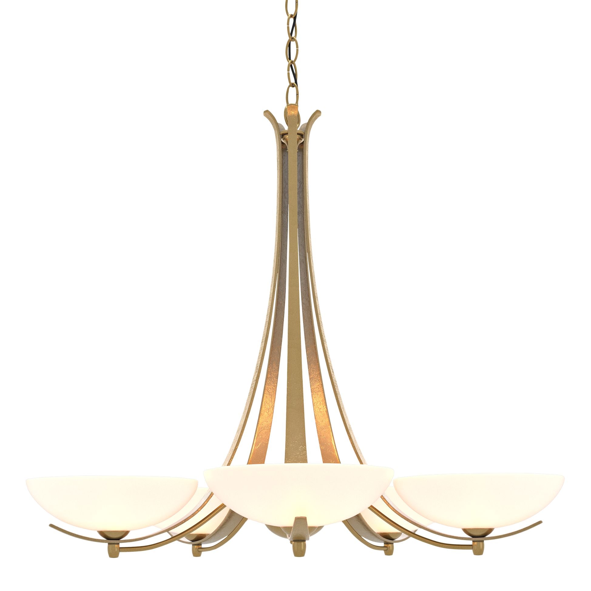 Aegis Modern Brass 5 Arm Chandelier with Opal Glass