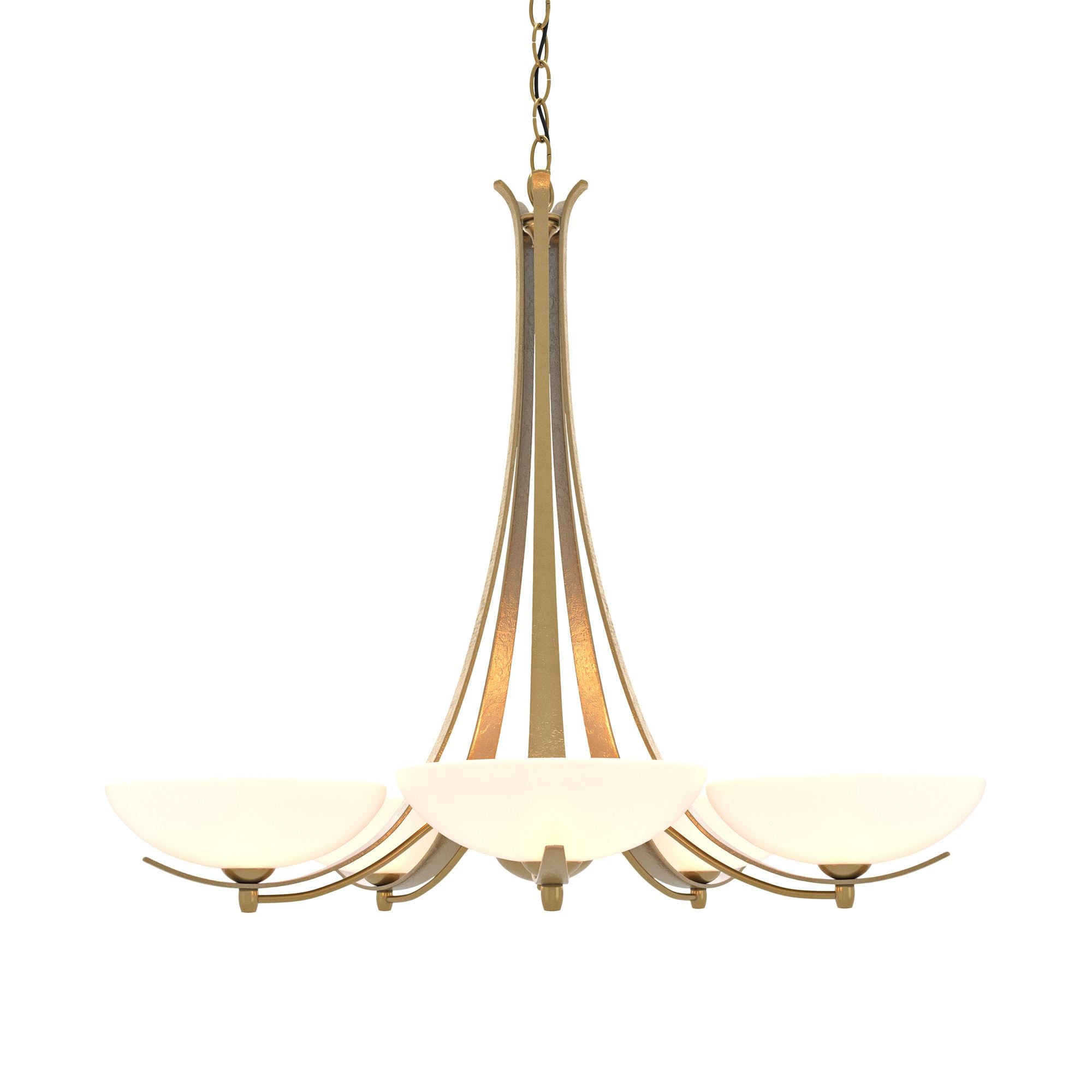 Aegis Modern Brass 5 Arm Chandelier with Opal Glass