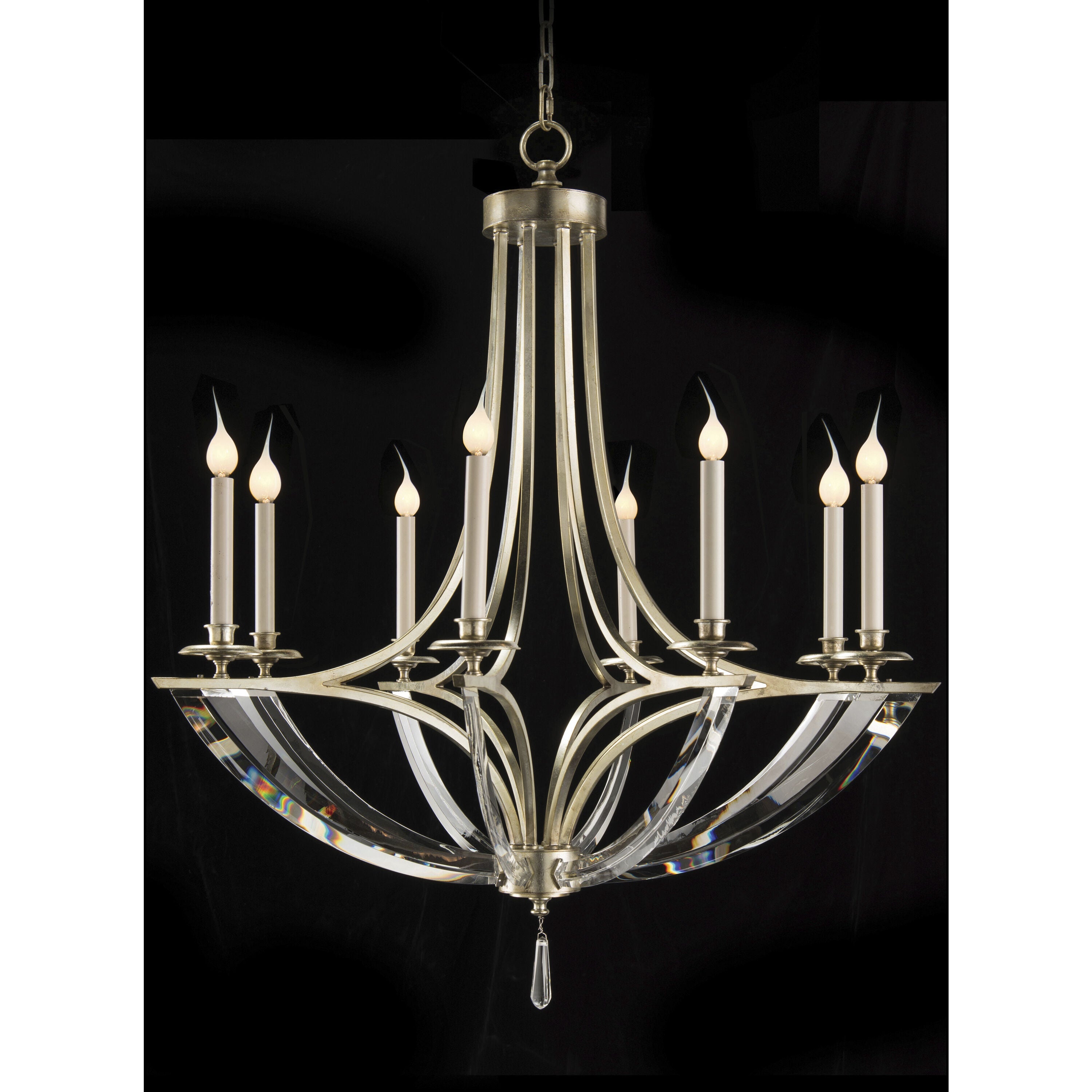 Curved 8-Light 39-Inch Silver Leaf Chandelier Ceiling Fi x ture