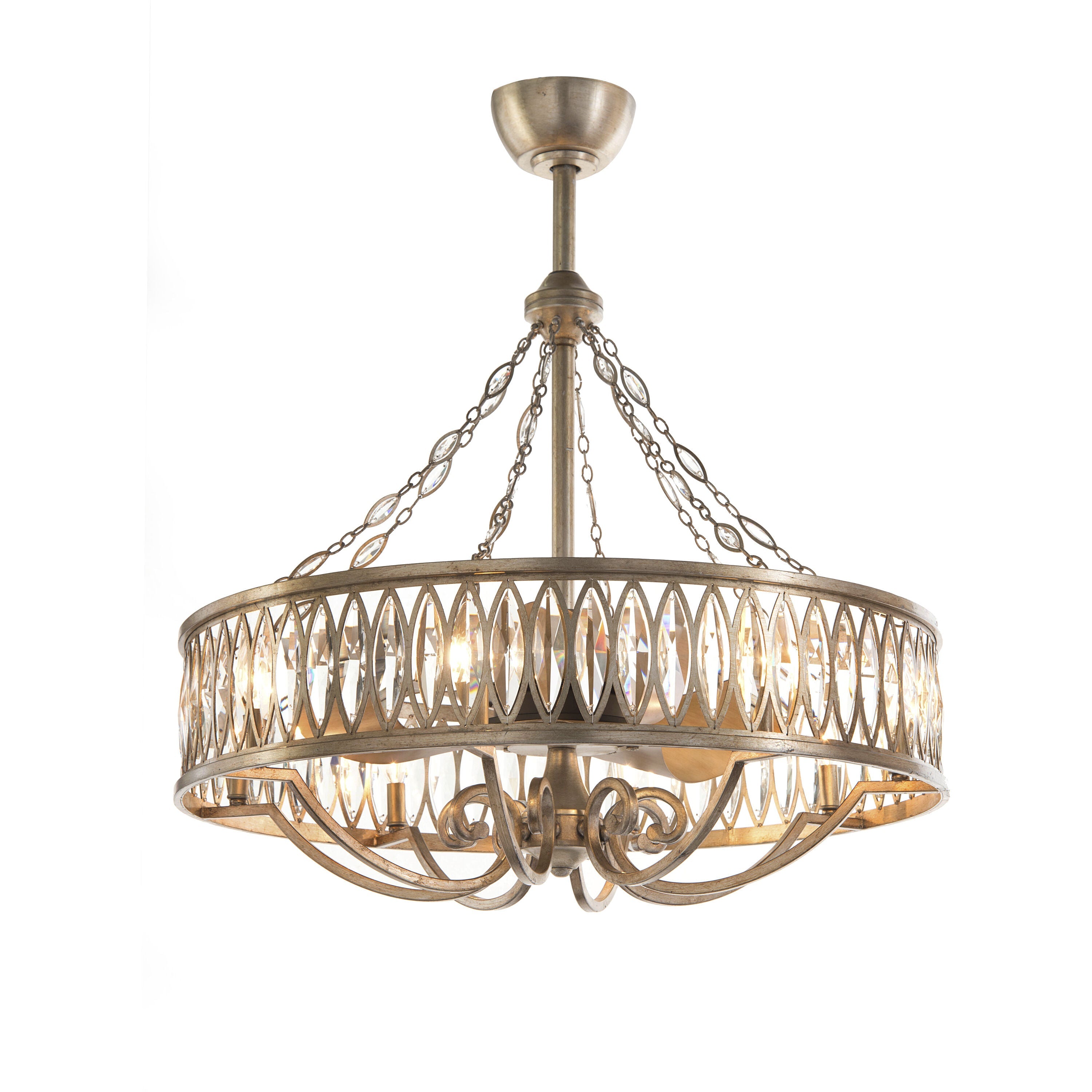Marquises Crystal 8-Light 33-Inch Antique Silver Ceiling Pendant Light with Fan