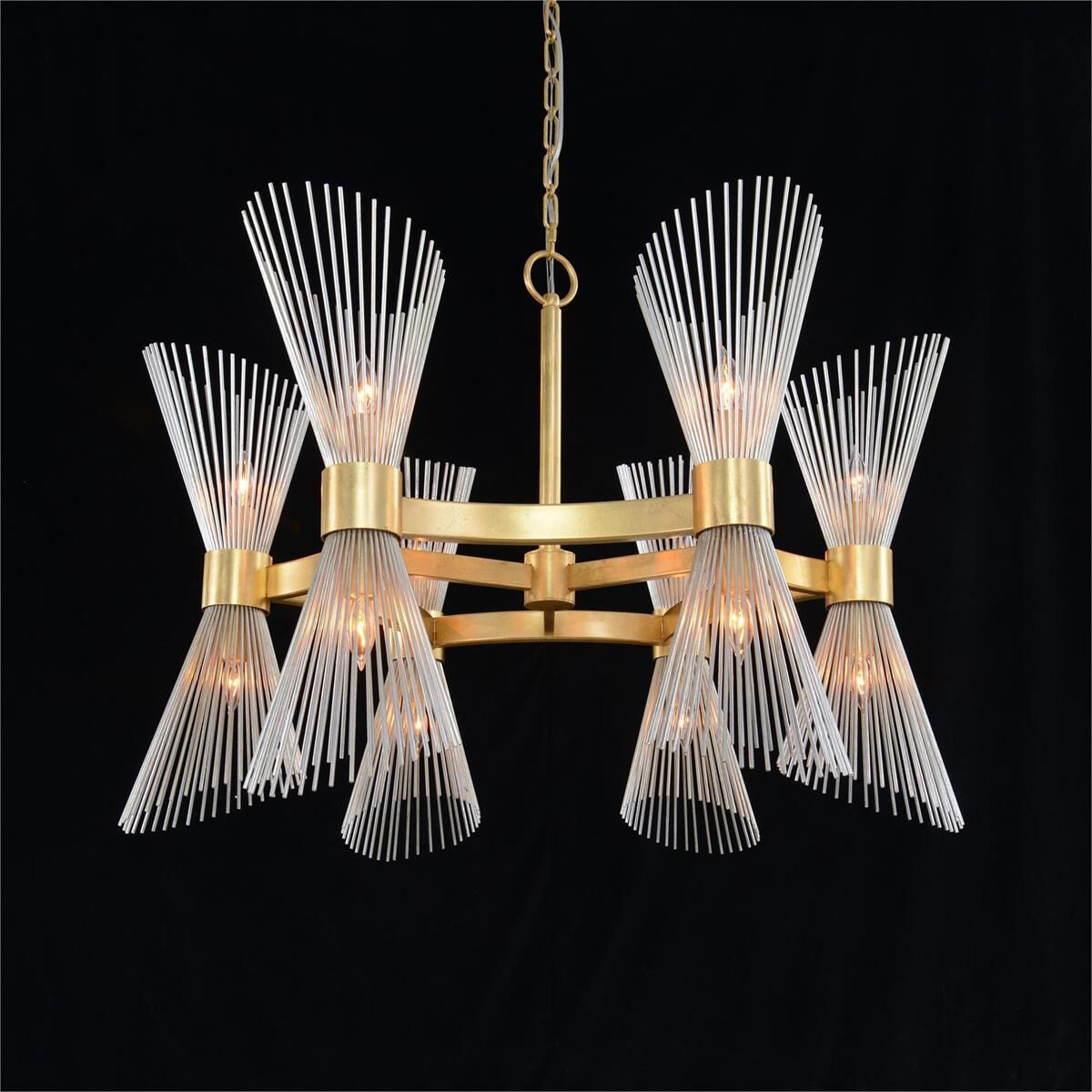 Bonheur Twelve-Light 37-Inch Ceiling Chandelier in Gold and Silver Leaf Finish
