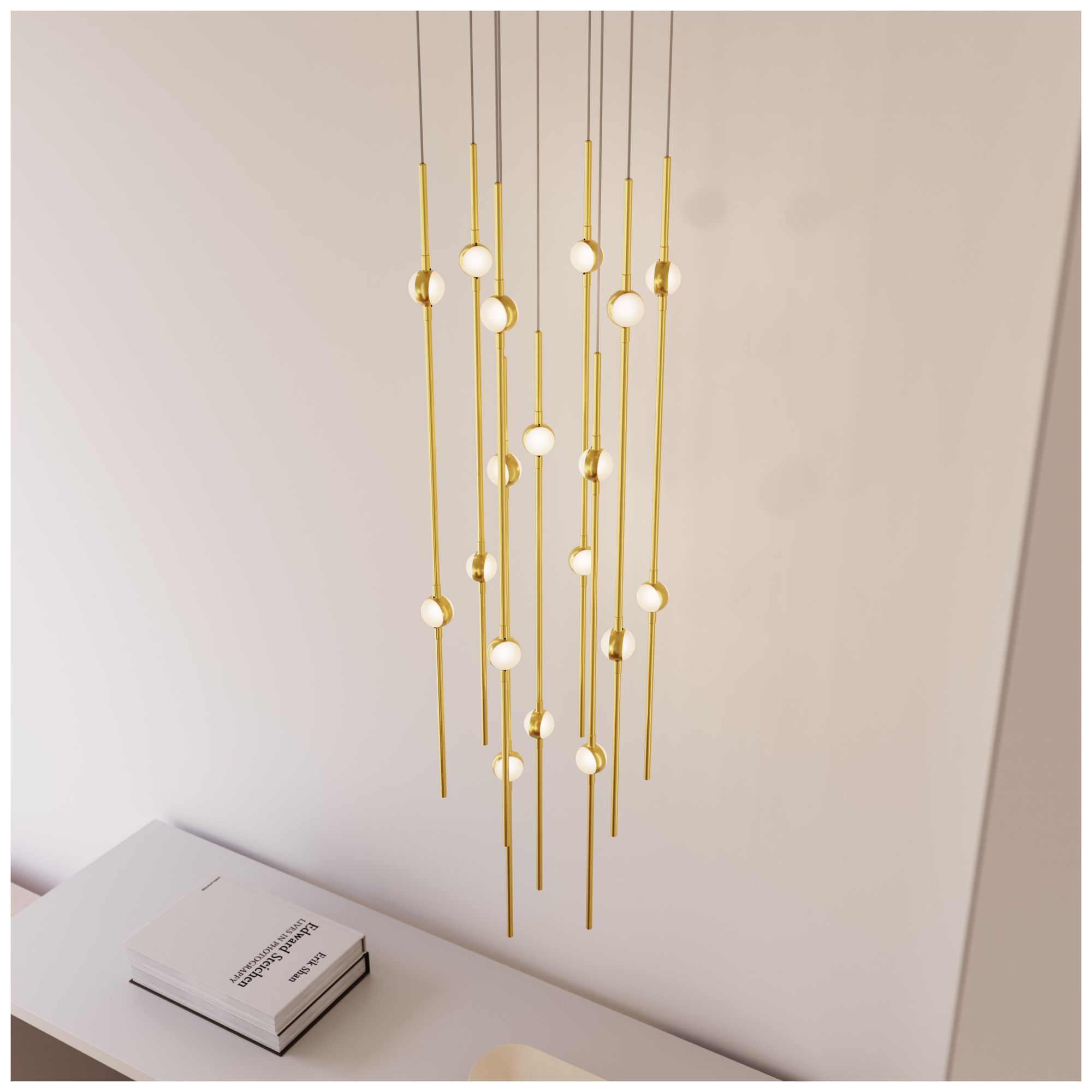 Aries 11.5"W Round Brass 3000K Long White Chandelier