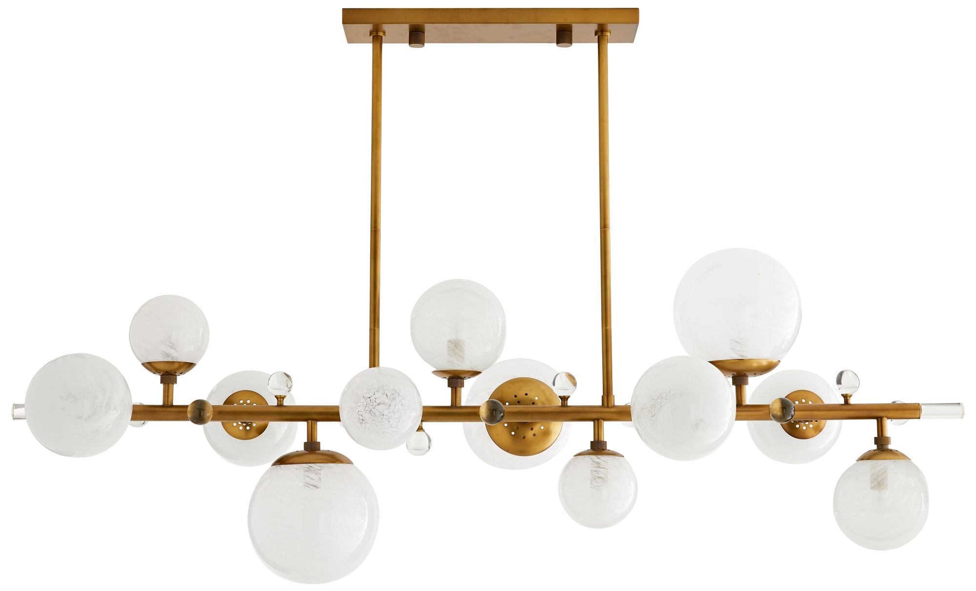 Troon Chandelier 56" Antique Brass, Opal Swirl Glass
