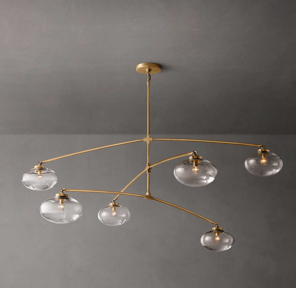 Side view of glass chandelier for scale and shape reference