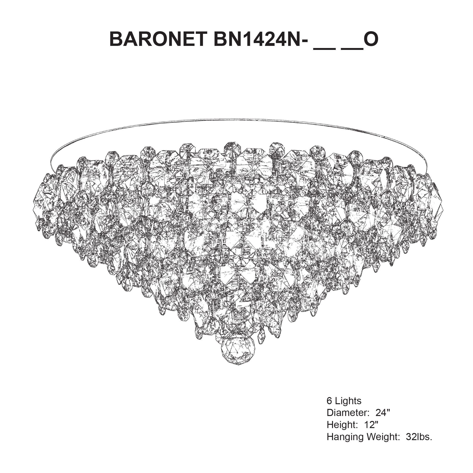 Baronet 12"H X 6-Light Crystal Flush Chandelier