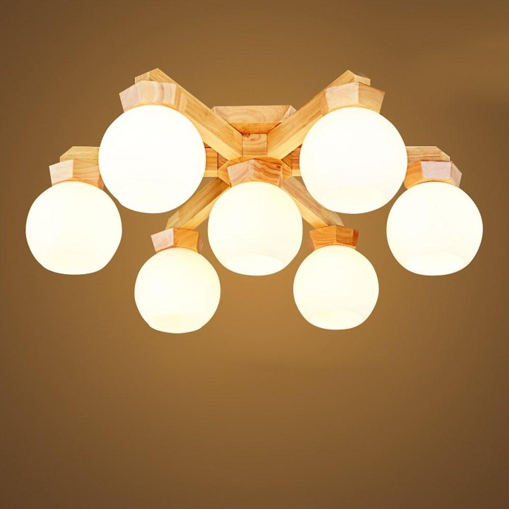 Nordic Wood Chandelier LED Globe Chandelier