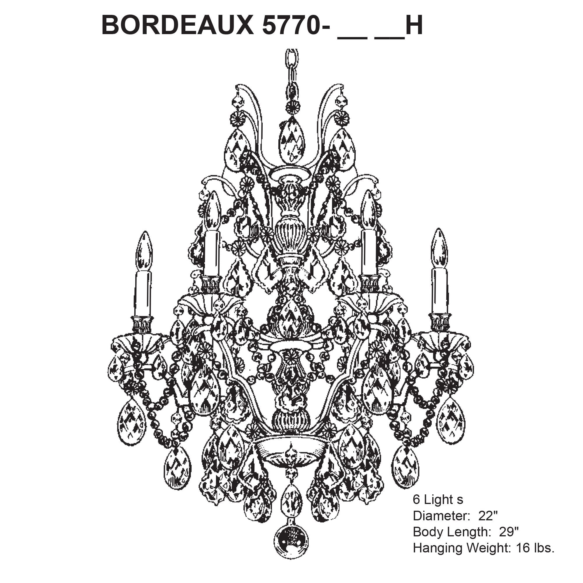 Bordeaux 29"H X 6-Light Crystal Chandelier in Gold
