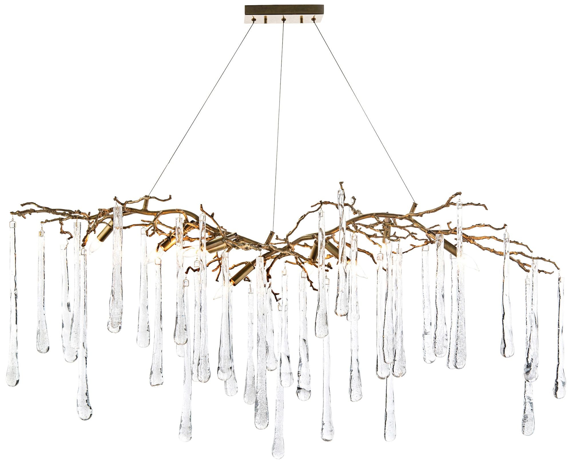Brass and Glass Teardrop 9-Light Chandelier