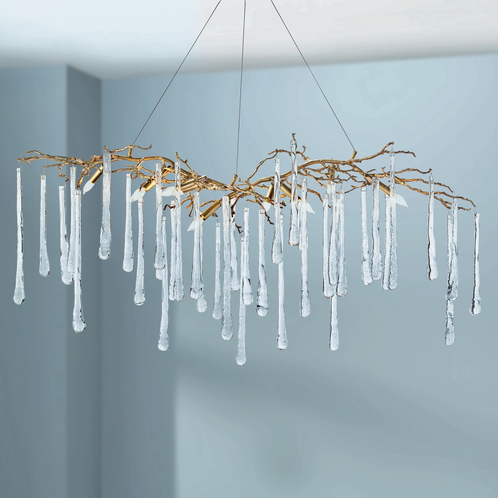 Brass and Glass Teardrop 9-Light Chandelier