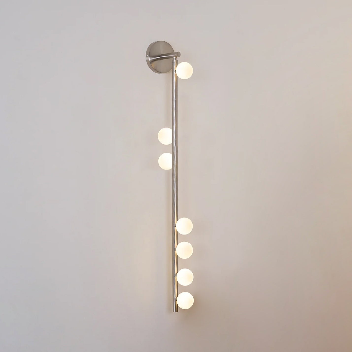 Close-up angle of Brass Halo Tube Wall Light Vanity Light showing form and material detail