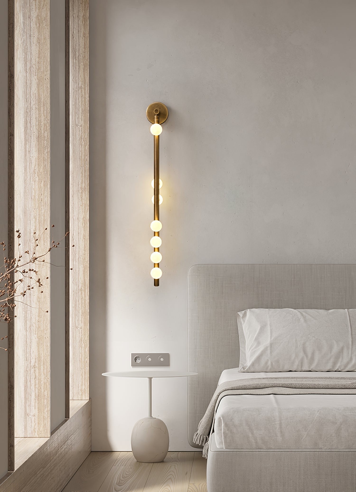 Close-up angle of Brass Halo Tube Wall Light Vanity Light showing form and material detail