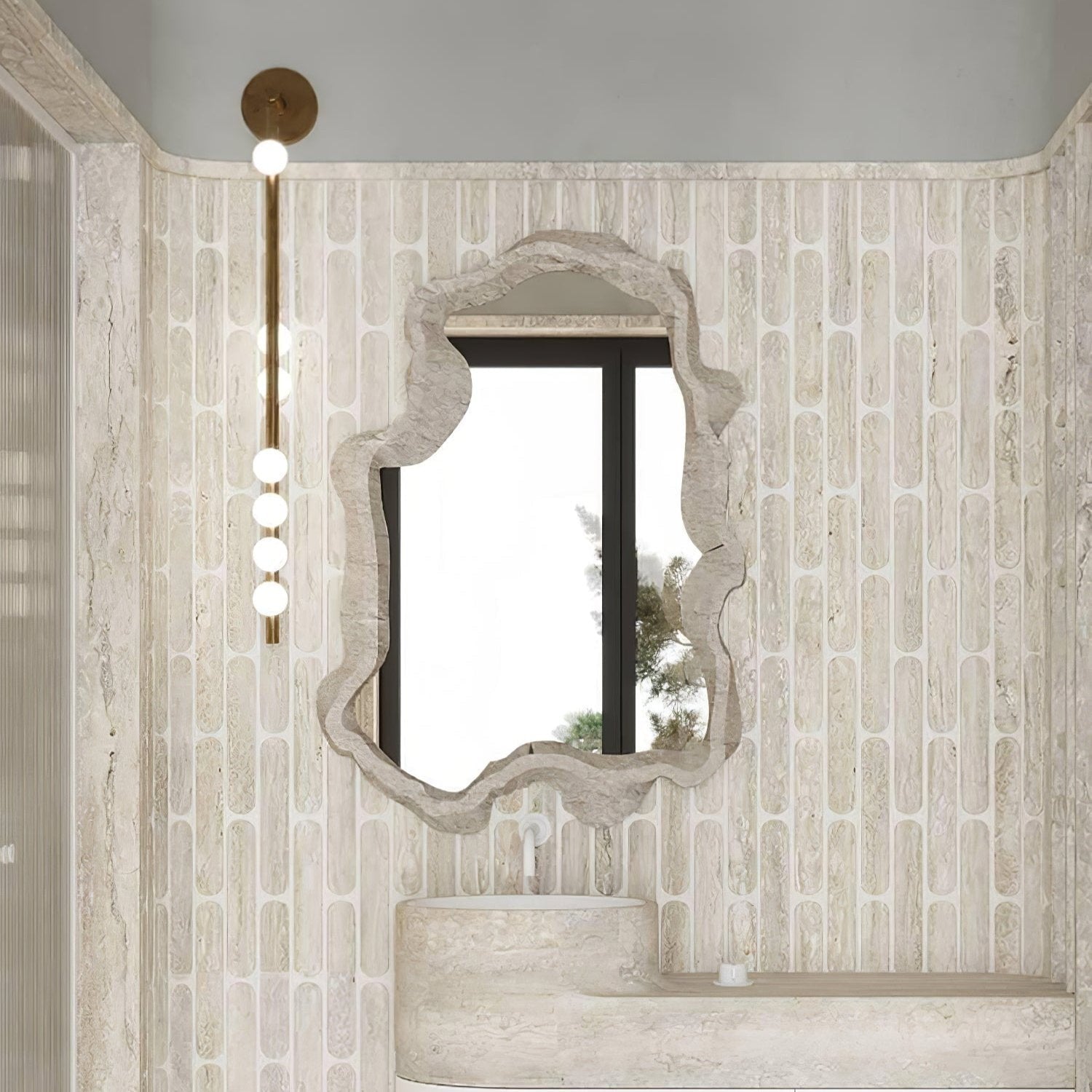 Close-up angle of Brass Halo Tube Wall Light Vanity Light showing form and material detail