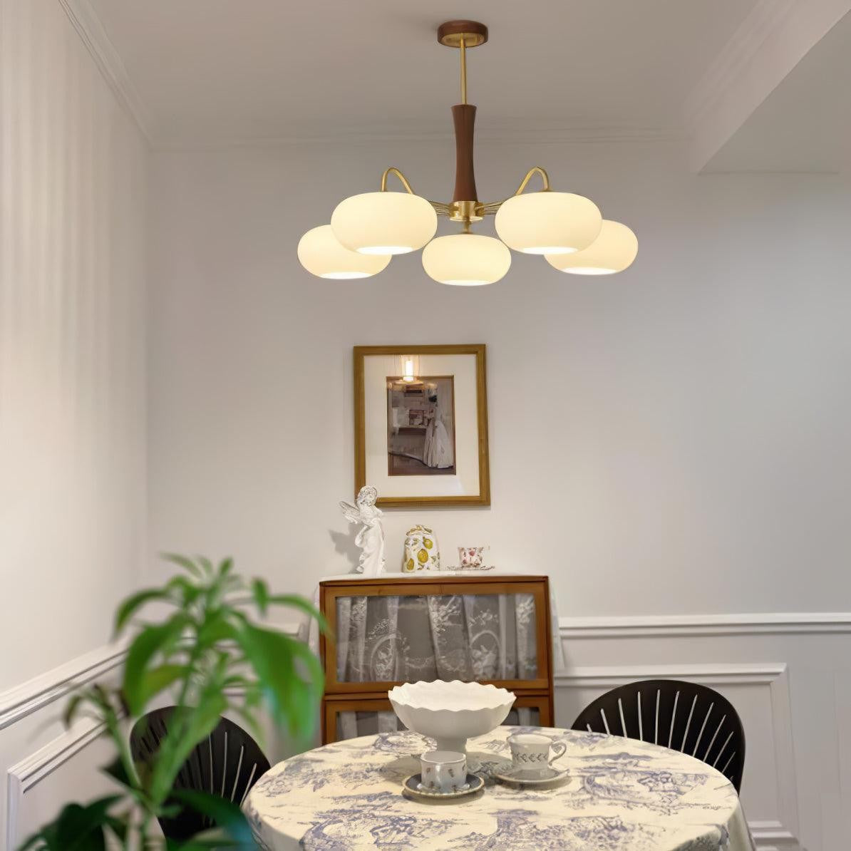 Brass Persimmon Glass Chandelier