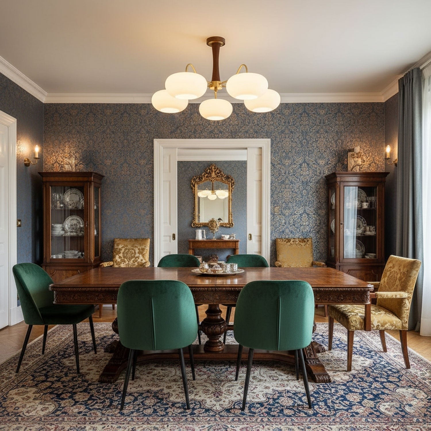 Brass Persimmon Glass Chandelier