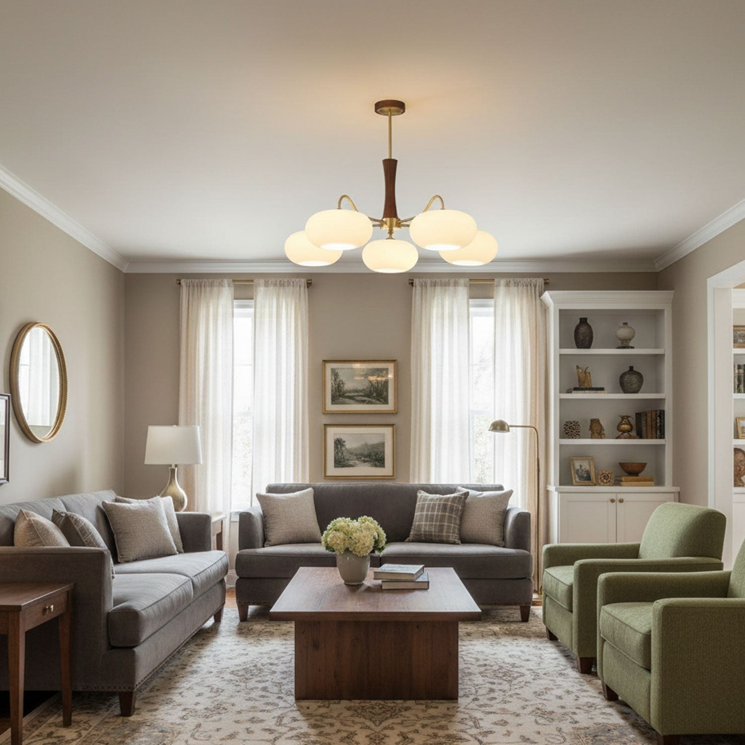 Brass Persimmon Glass Chandelier