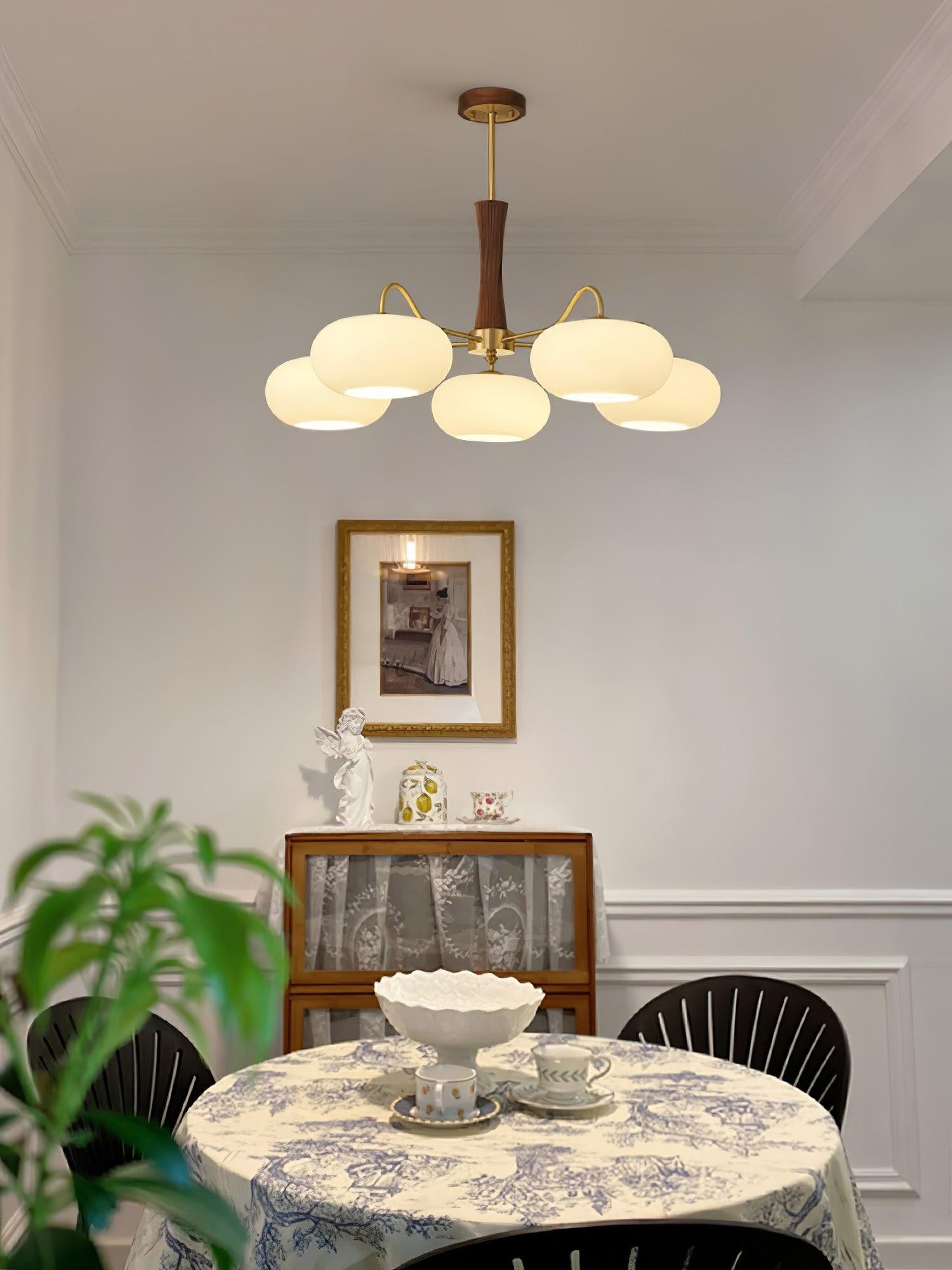 Brass Persimmon Glass Chandelier