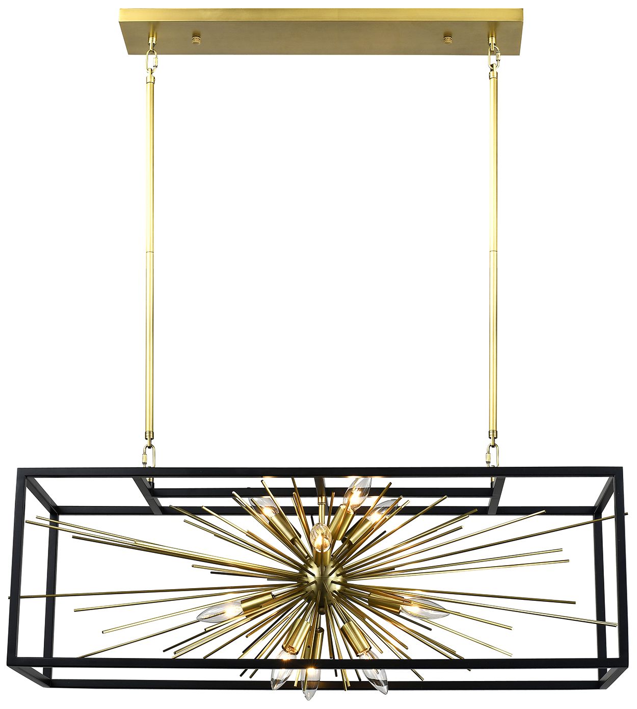 Burst 10-Light Rectangular Sputnik Aged Chandelier