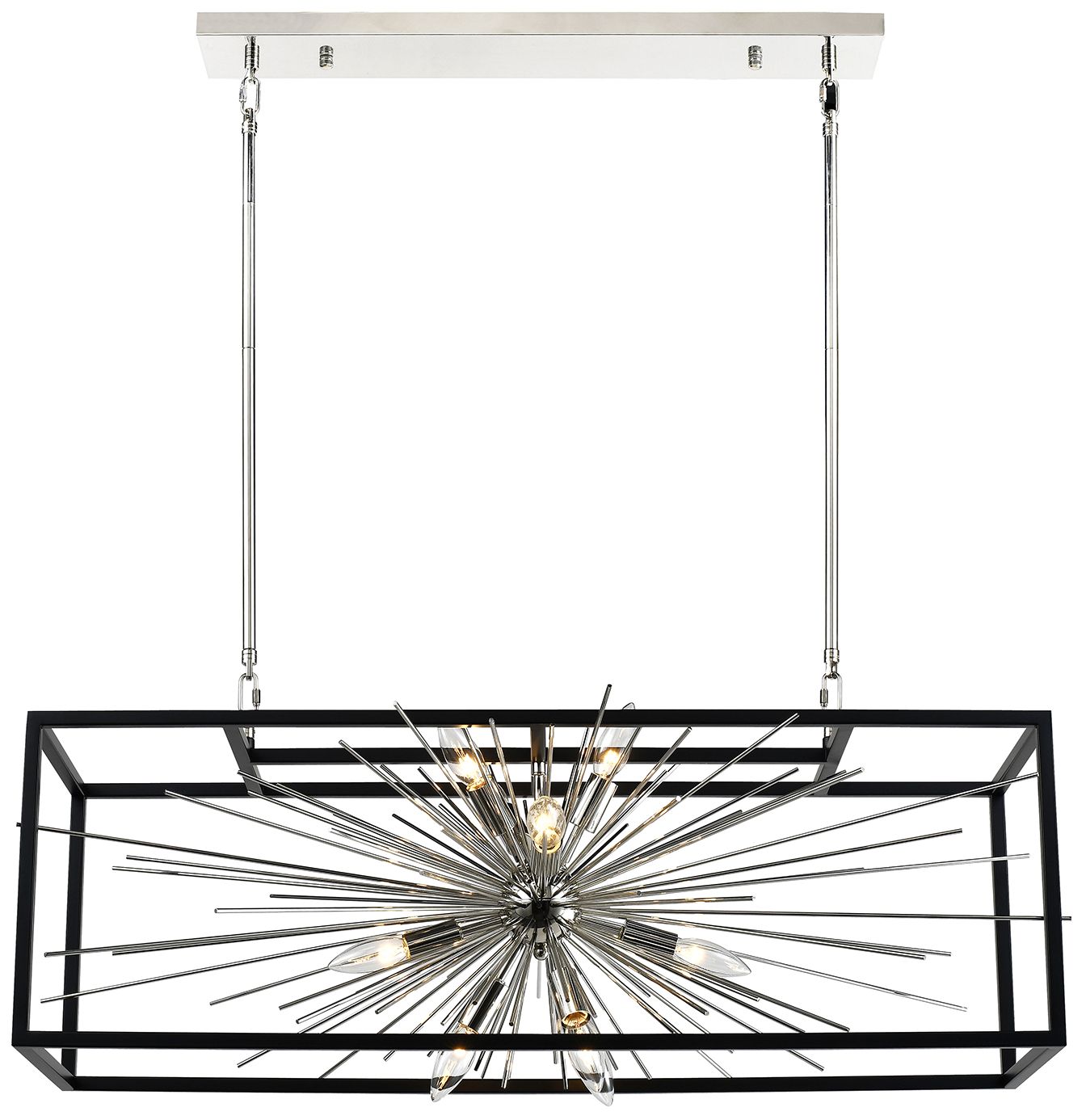 Burst 10-Light Rectangular Sputnik Polished Chandelier