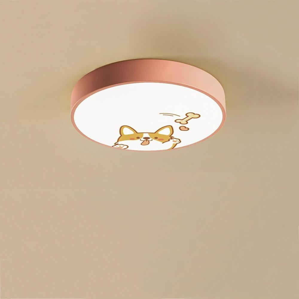 Circular Dog Image Flush Mount Drum Light LED Metal