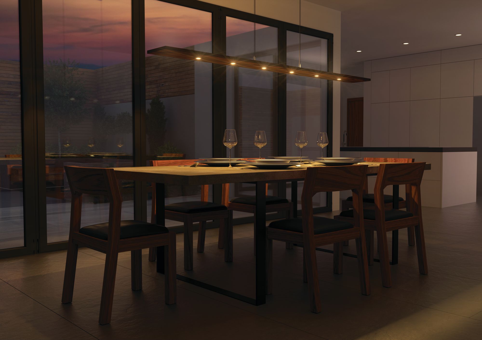 Cerno Vix 82" Wide Walnut Wood Island Linear Pendant