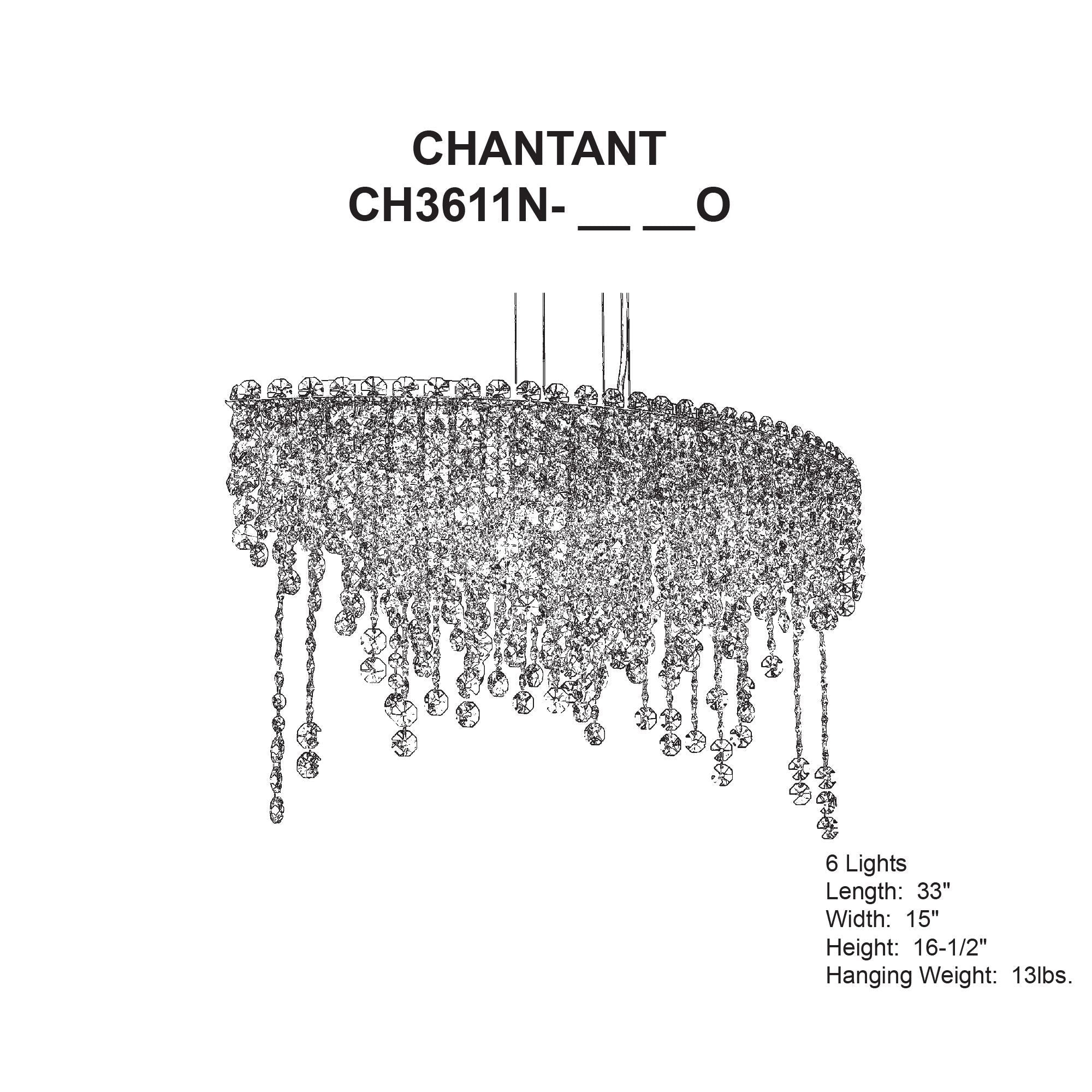 Chantant 16.5"H X 33"W 6-Light Crystal Linear Pendant