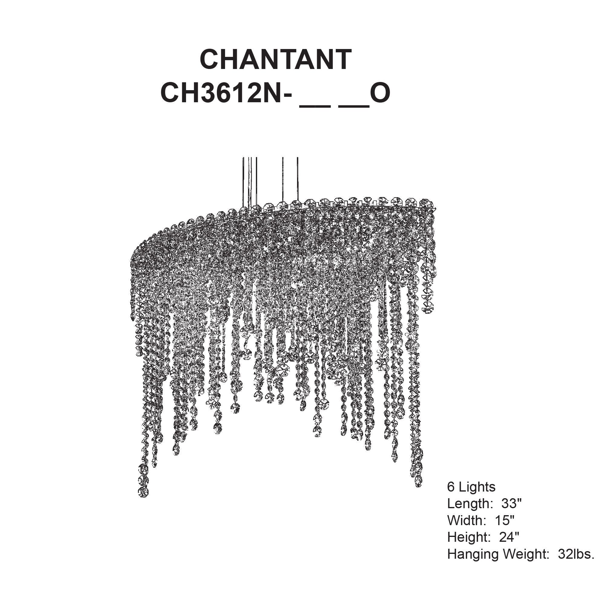 Chantant 24"H X 6-Light Crystal Linear Pendant detail view 4