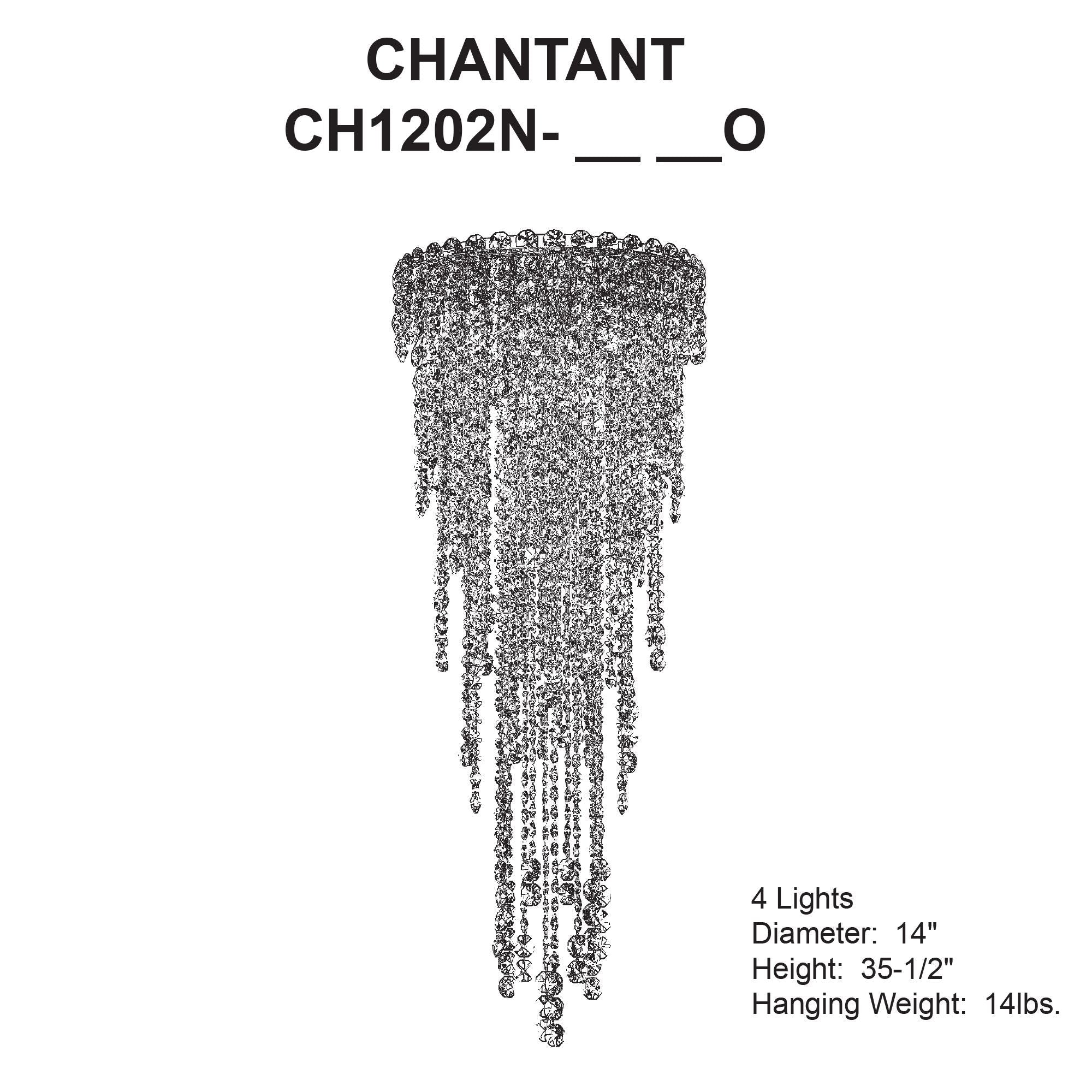 Chantant 35.5"H X 4-Light Crystal Flush Chandelier