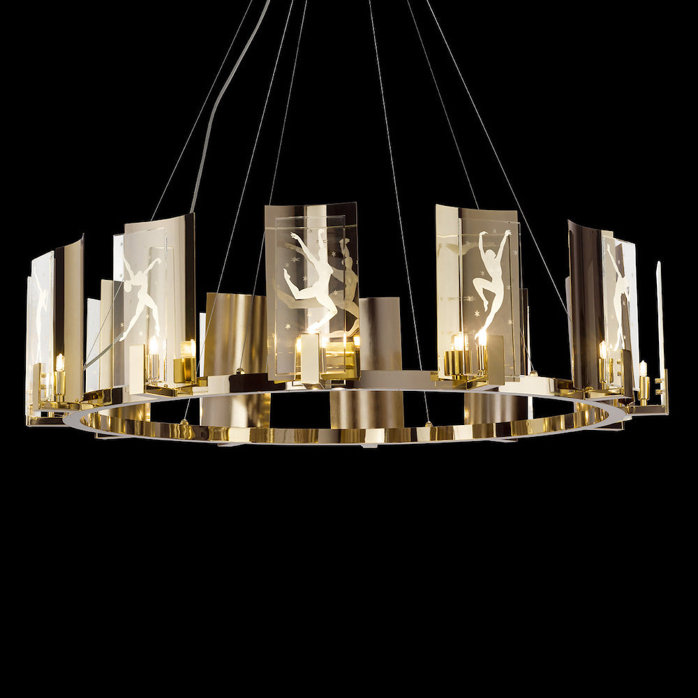 Contemporary Brass and Italian Crystal Chandelier