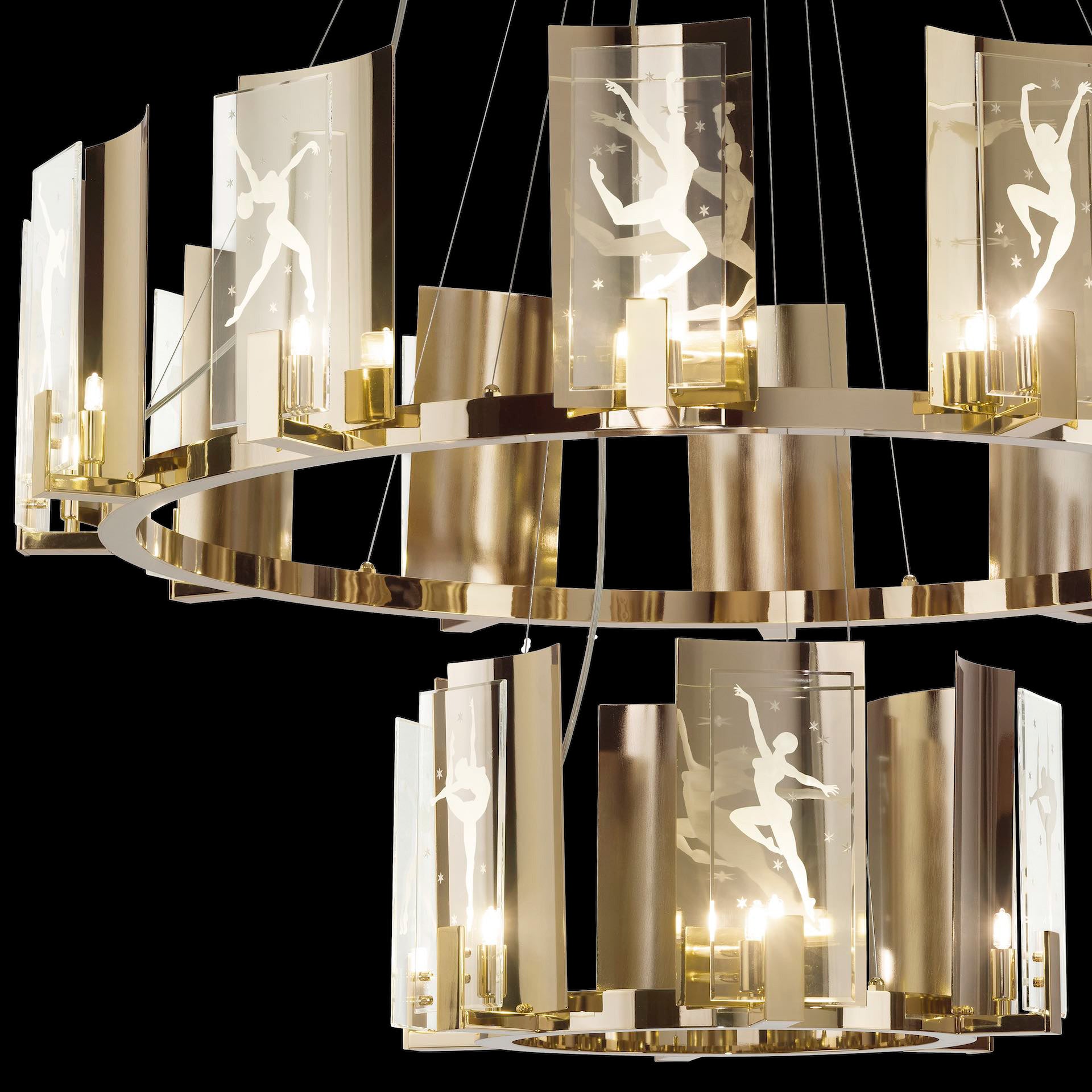 Contemporary Brass and Italian Crystal Chandelier