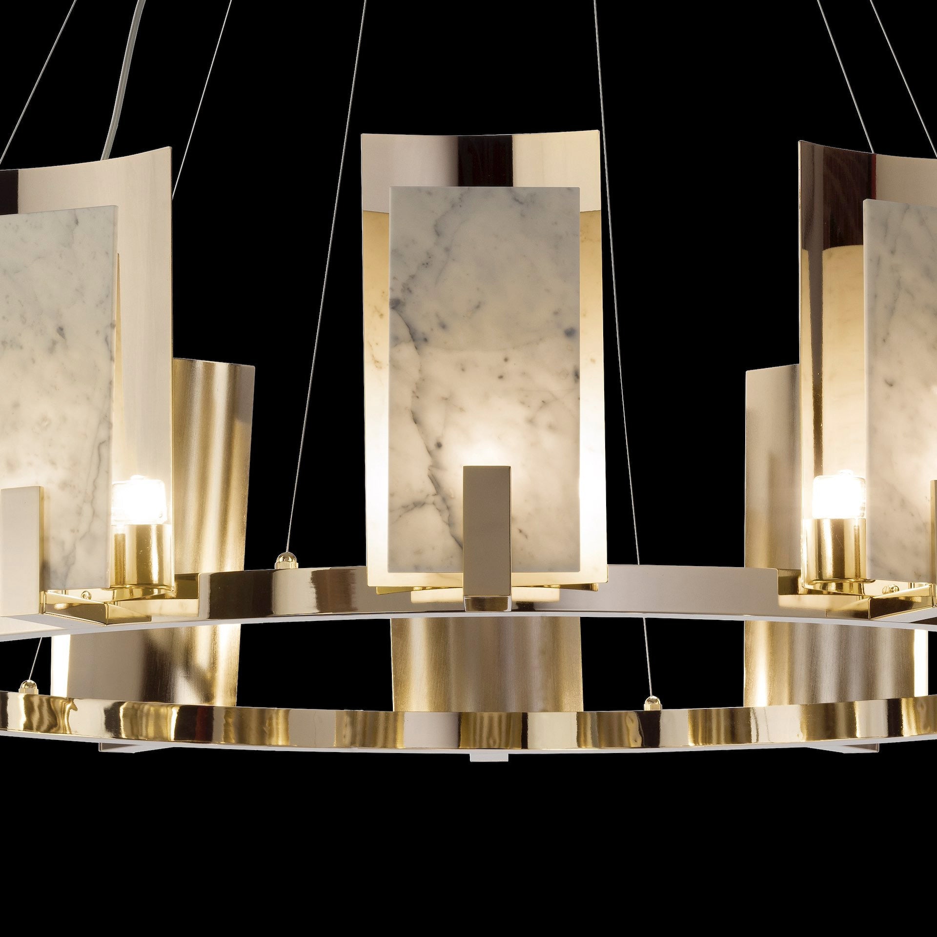 Contemporary Brass and White Carrara Marble Chandelier