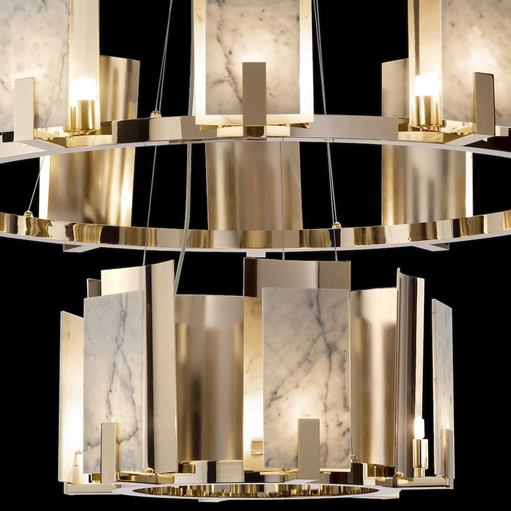 Contemporary Brass and White Carrara Marble Chandelier