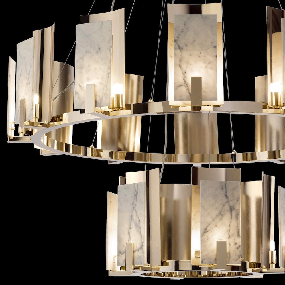 Contemporary Brass and White Carrara Marble Chandelier