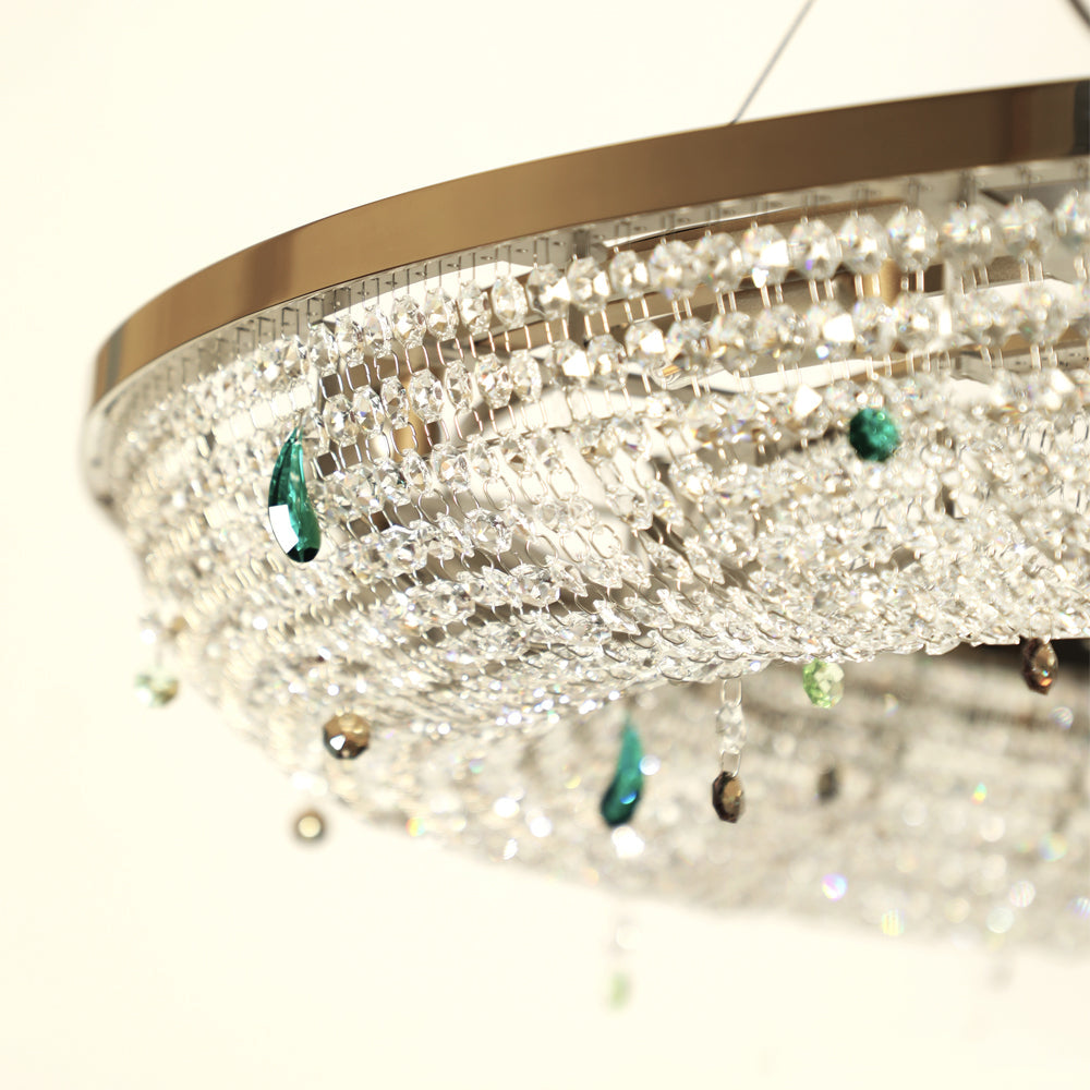 Contemporary Crystal Chandelier with Colored Drops