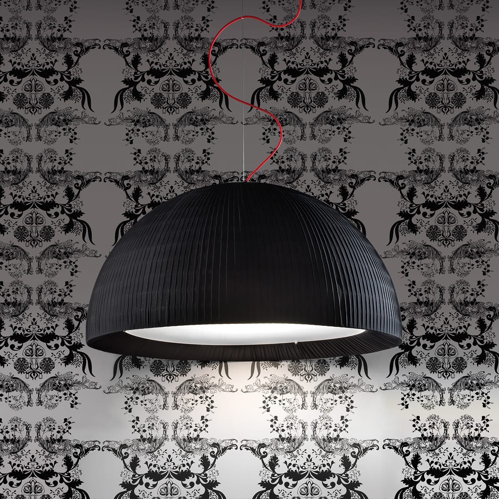 Contemporary Pleated Black Silk Domed Light Chandelier