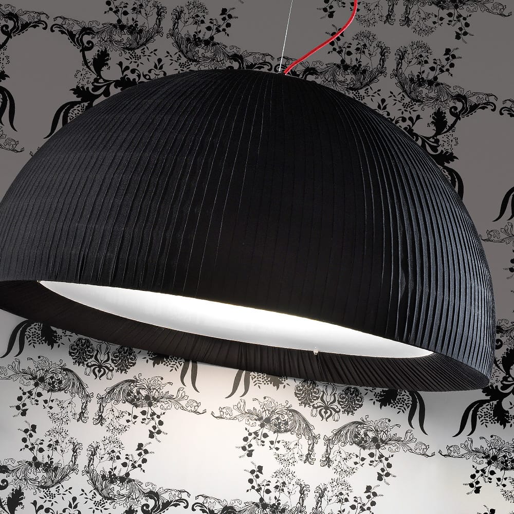 Contemporary Pleated Black Silk Domed Light Chandelier